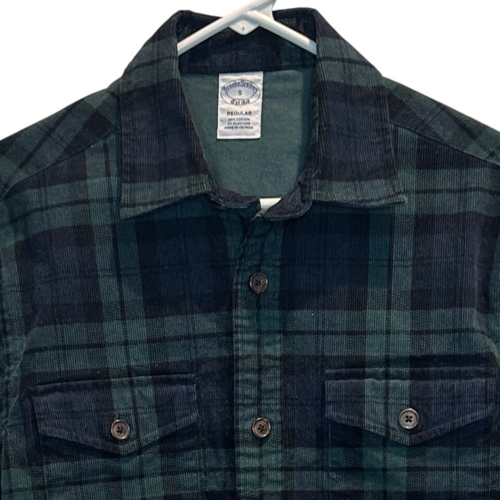 Brooks Brothers Men's Corduroy Black Watch Plaid Shirt Small Elbow Patches